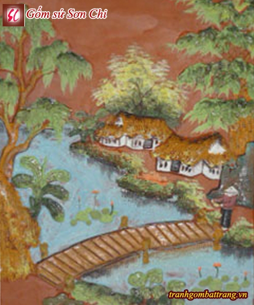 Tranh gốm bát tràng cảnh làng quê